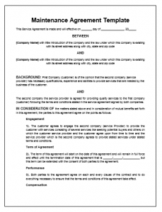 service agreement template maintenance agreement template