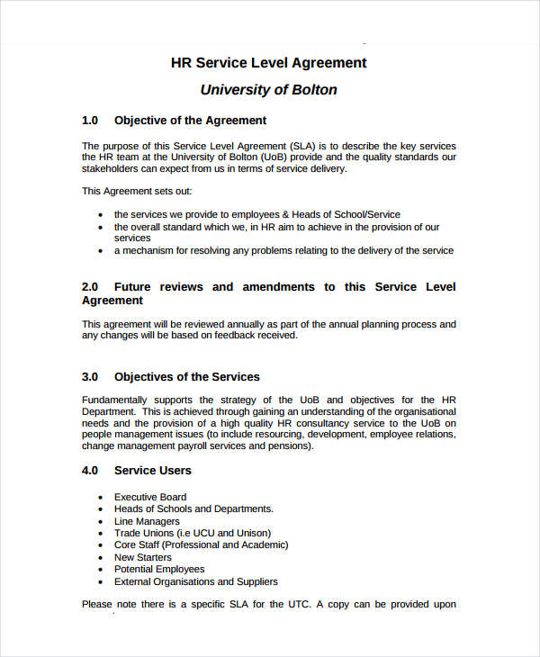 service level agreement template