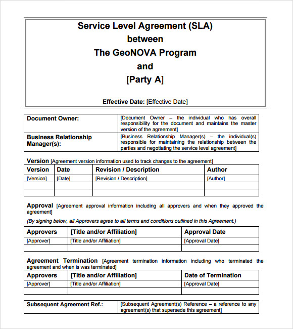 service level agreement template