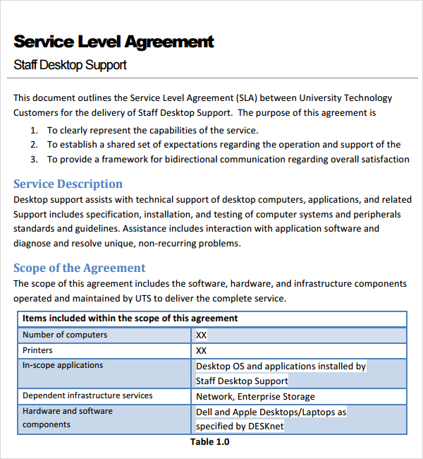 service level agreement template