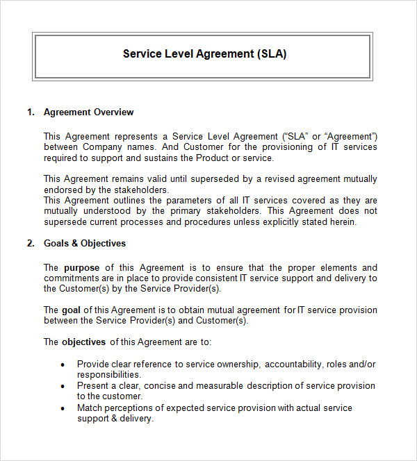 service level agreement template