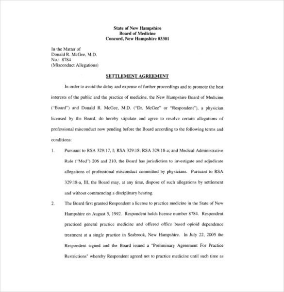 settlement agreement template