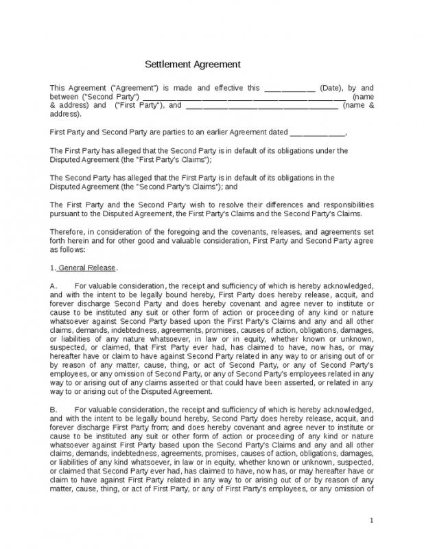 settlement agreement template