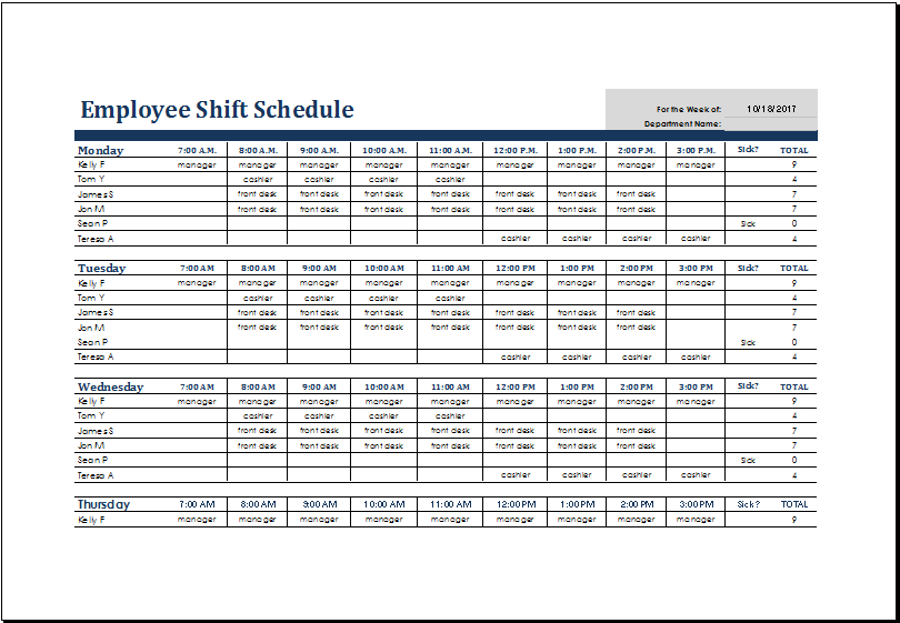 shift schedule template