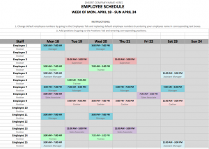 shift schedule template screen shot at pm