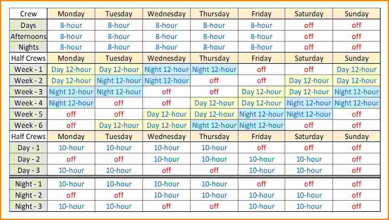 shift schedule template