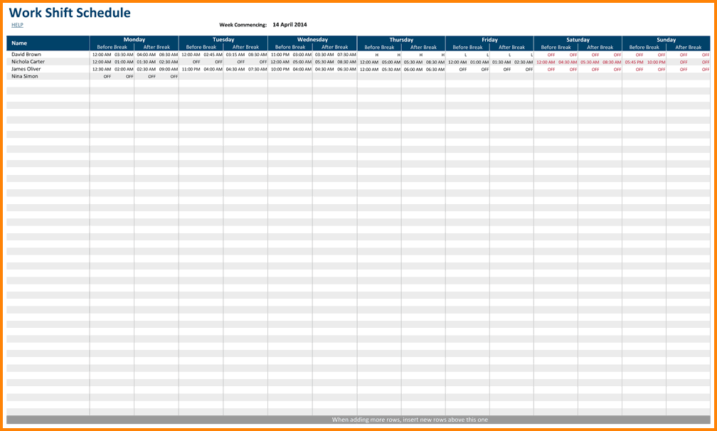 shift schedule template