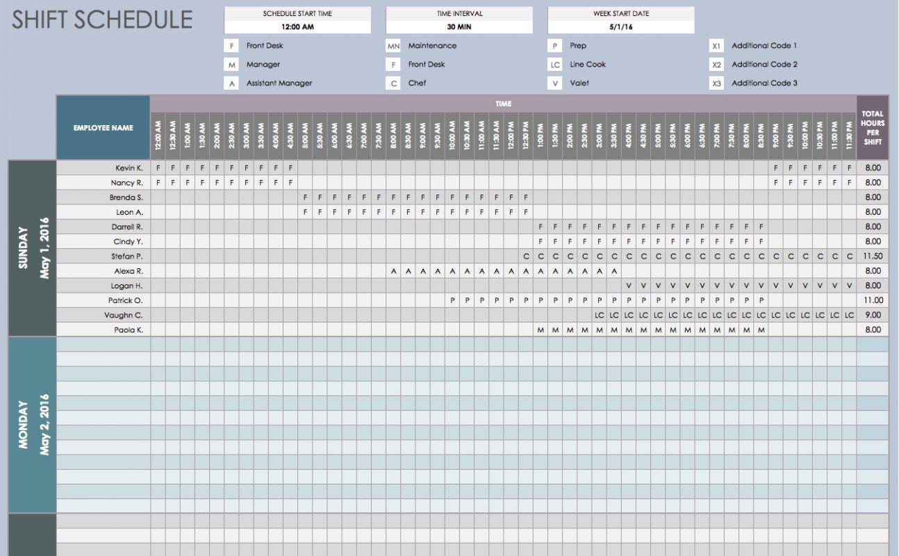 shift schedule template