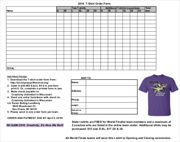 shirt order form