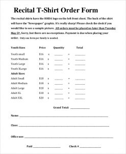 shirt order form recital t shirt order form