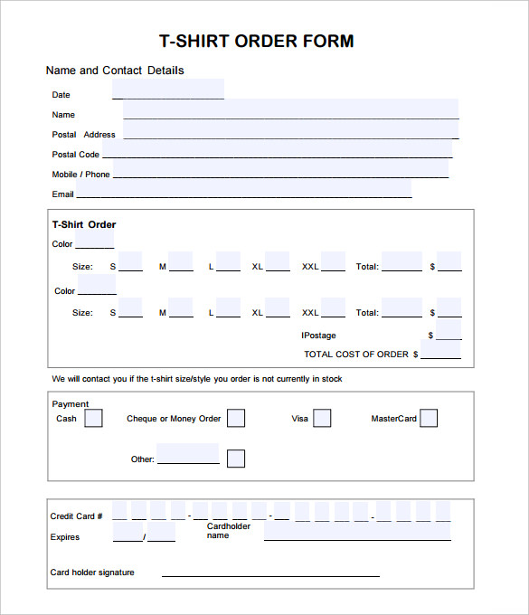 Shirt Order Forms | Template Business