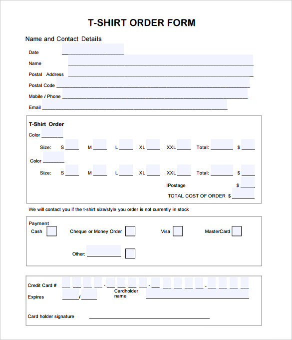 Shirt Order Forms Template Business