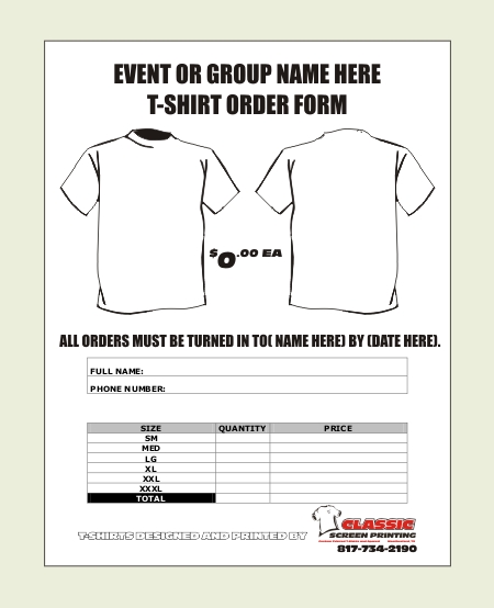 shirt order forms