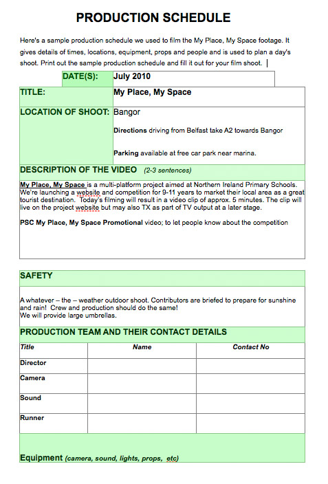 shoot schedule template