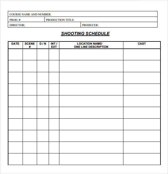 shooting schedule template