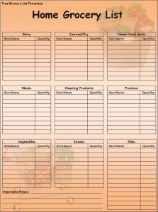 shopping list template grocery list template