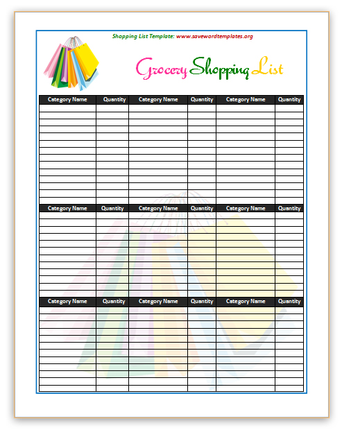 shopping list template