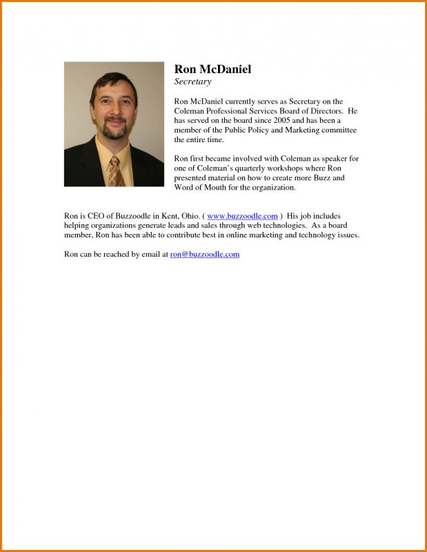 short biography template for work