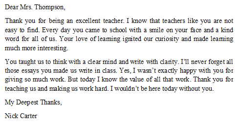 short thank you letter for teacher