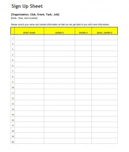 sign in sheet template excel sign up sheet