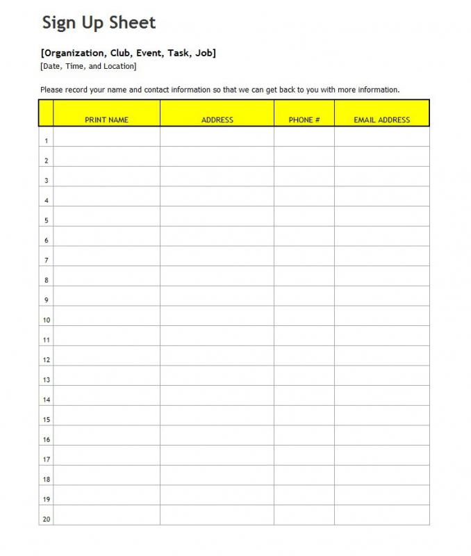 sign in sheet template excel