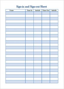 sign in sheet template sign in and sign out sheet template