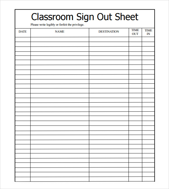 sign out sheet