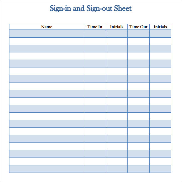 sign out sheet