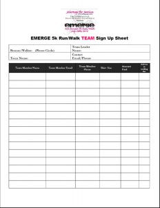 silent auction sheet emerge team sign up