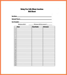 silent auction sheet silent auction form print silent auction bid sheet template