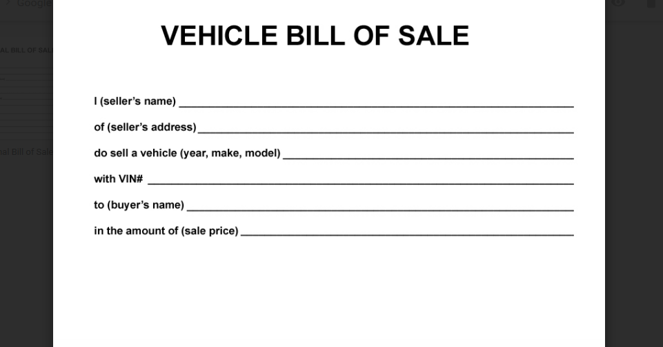 Free Printable Simple Bill Of Sale For Car