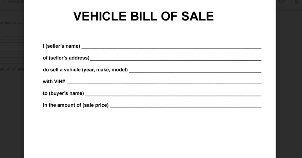 used car free bill of sale template for car