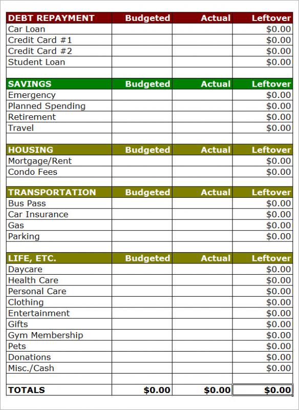 simple budget template