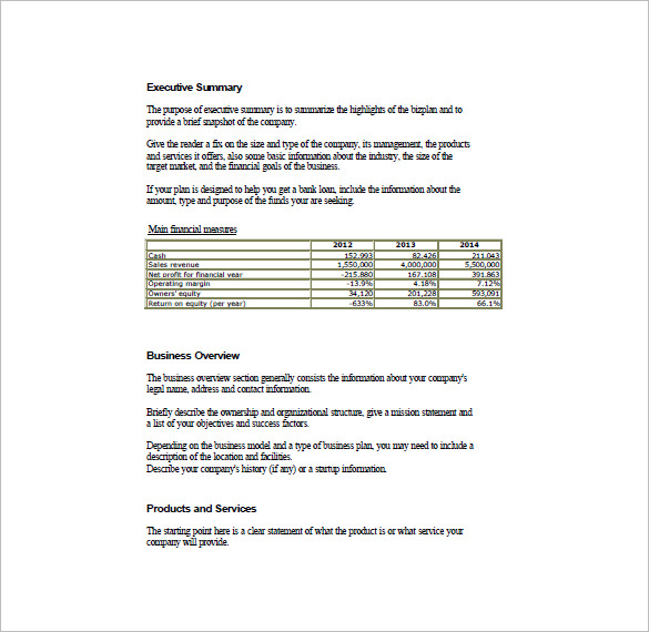 Simple Business Plan Template Excel