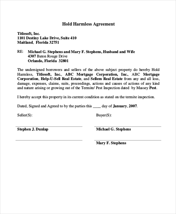 simple hold harmless agreement