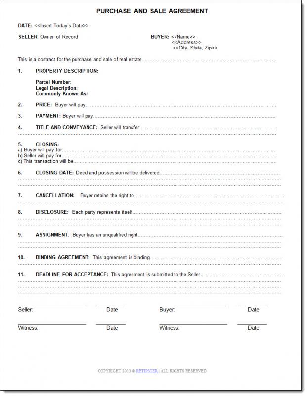 Simple Land Purchase Agreement Form Template Business