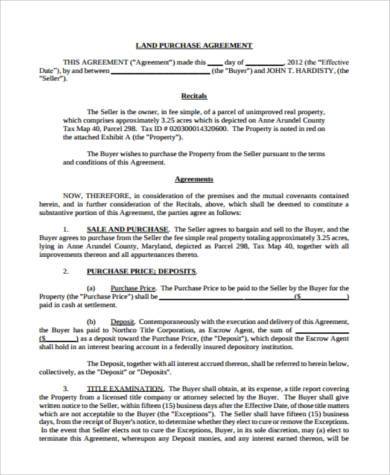 simple land purchase agreement form