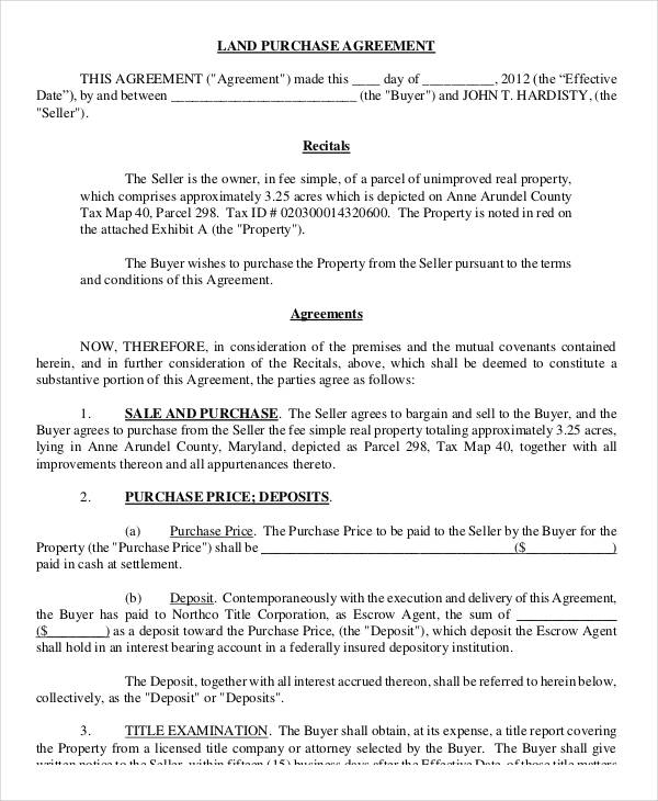 simple land purchase agreement form