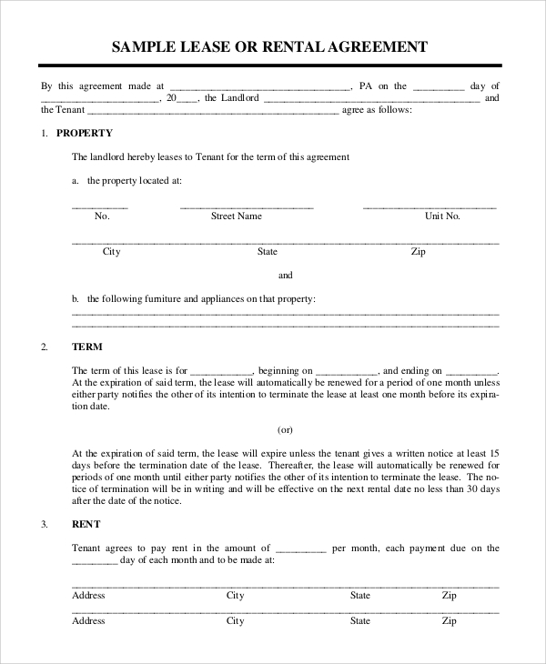 Example Of A Simple Lease Agreement