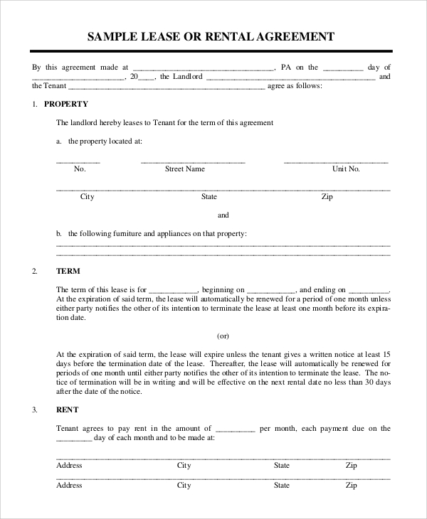 simple lease agreement template business