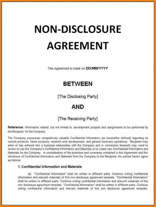 Simple Non Disclosure Agreement Template Business