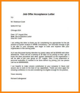 simple personal financial statement acceptance letter offer acceptance letter example