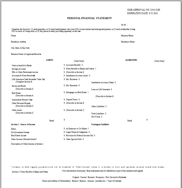 simple personal financial statement