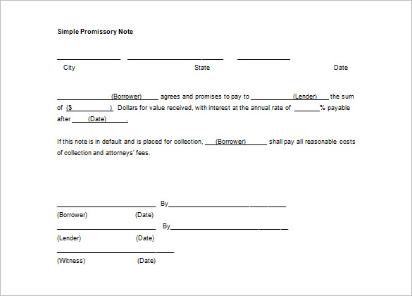 Simple Promissory Note Template Business