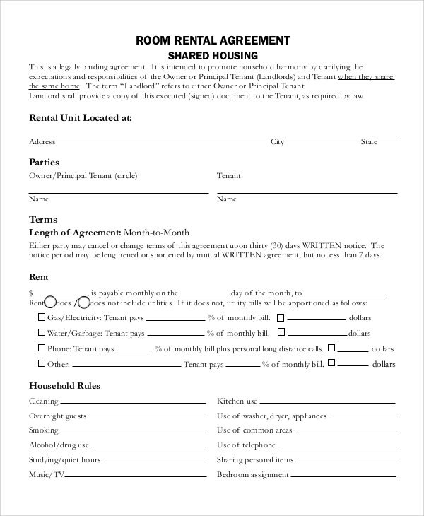 simple rental agreement form