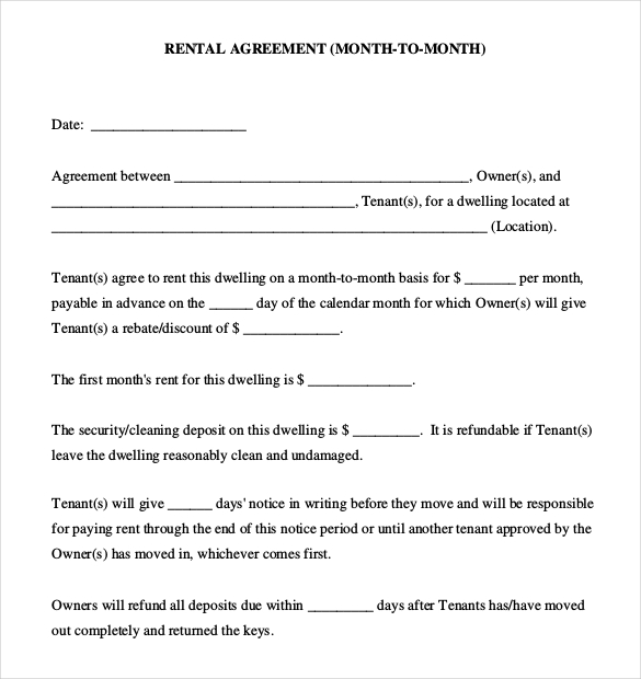 Simple Rental Agreement Month To Month | Template Business