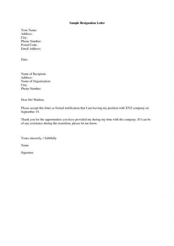 simple resignation letter