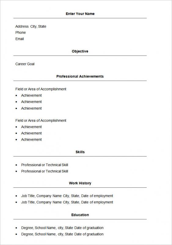 simple resume format in word