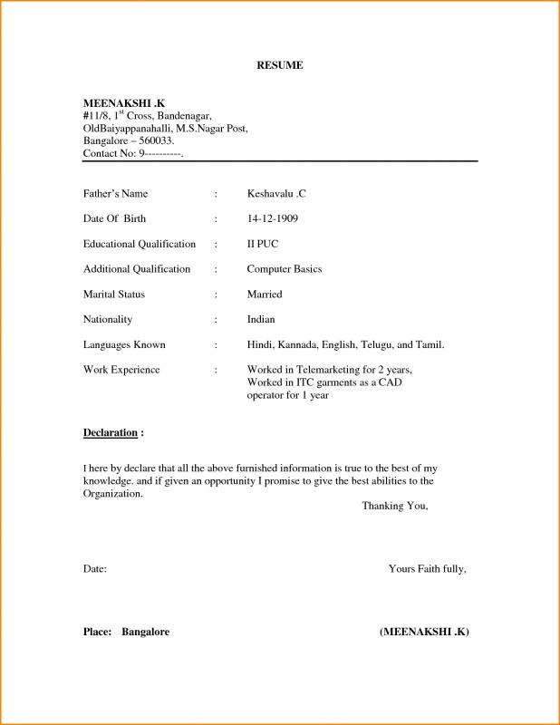 simple resume format in word