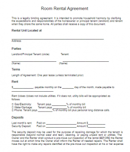 simple room rental agreement form free room rental agreement